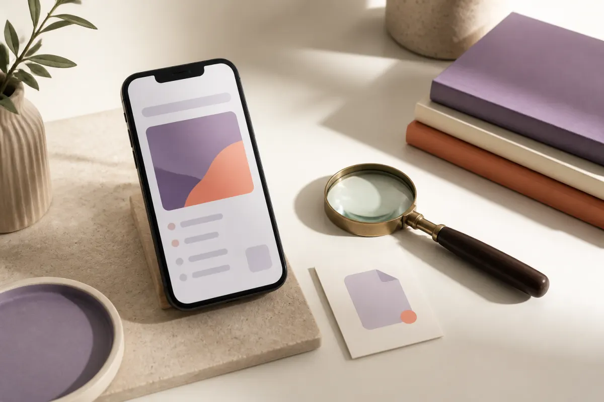 A phone showing a screenshot preview beside a magnifying glass.